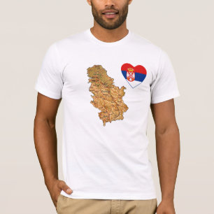 Servië Vlag Hart en Kaart T-Shirt