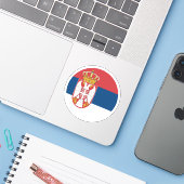 Servië Vlag Ronde Sticker (Laptop met iPhone)