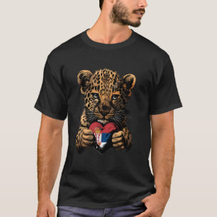 Servië Vlag Schattige Luipaard Hart Servische Wort T-shirt