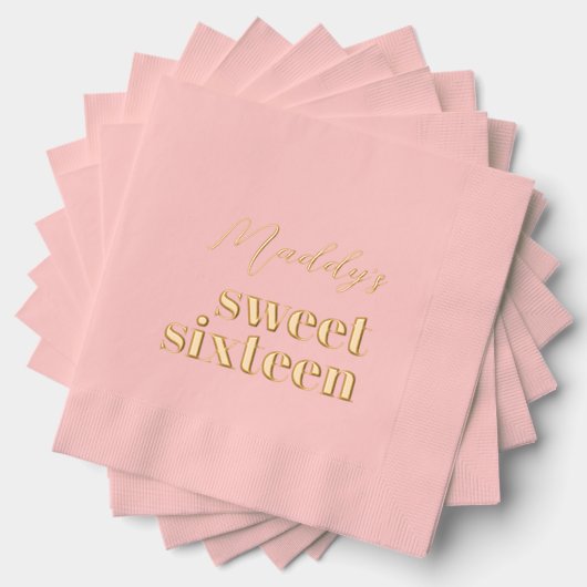 Serviette 16 Pink et Gold Foil Stamped (Insitu (empilé))