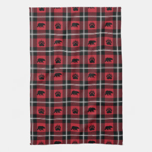 Serviette à carreaux en flanelle rouge noir et bla