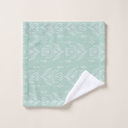 Serviette à fleurs rose pastel et vert menthe (Gant de toilette)