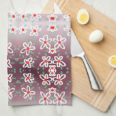 Serviette à fleurs rouge et prune (Quart Plié)