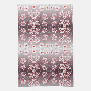 Serviette à fleurs rouge et prune