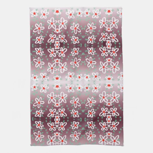 Serviette à fleurs rouge et prune (Vertical)