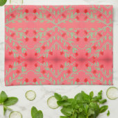 Serviette à fleurs rouge et rose et menthe verte (Plié)