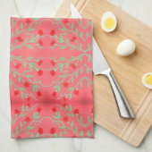 Serviette à fleurs rouge et rose et menthe verte (Quart Plié)