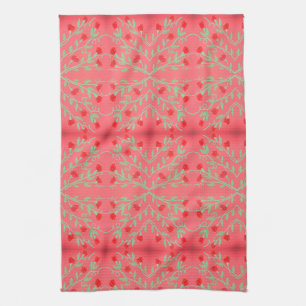 Serviette à fleurs rouge et rose et menthe verte