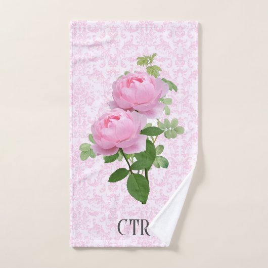 Serviette à main à fleurs damassées avec roses ros (Serviette à main)