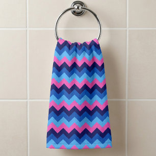 Serviette à main à motif chevron rose bleu clair