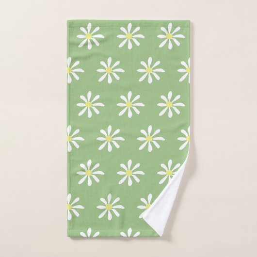 Serviette à main Dainty Daisy (Sage Green & White) (Serviette à main)
