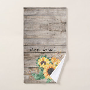 Serviette à main en bois rustique et tournesol