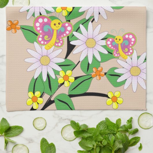 Serviette à main fleurie Beige (Plié)