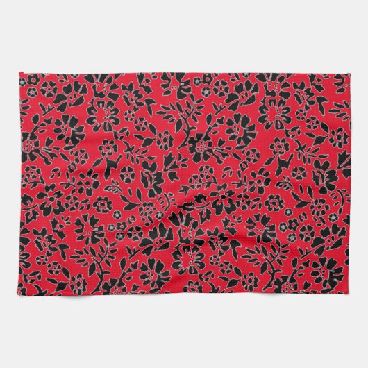 SERVIETTE À MAIN FLEURIE / ROUGE & NOIR DE CUISINE (Horizontal)