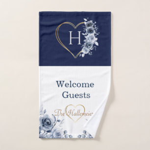 Serviette à main Gold Coeur bleu/blanc Floral