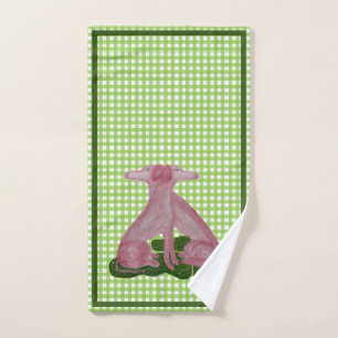 Serviette à main pour chiens verts roses
