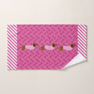 Serviette à main rose et blanche
