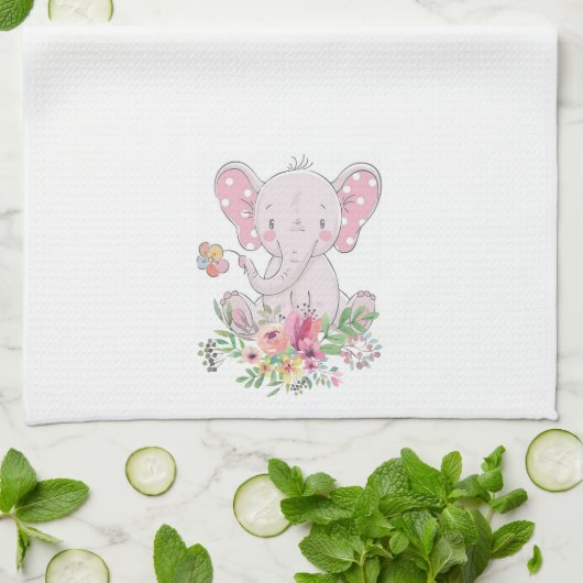 Serviette à main rose Floral Elephant (Plié)