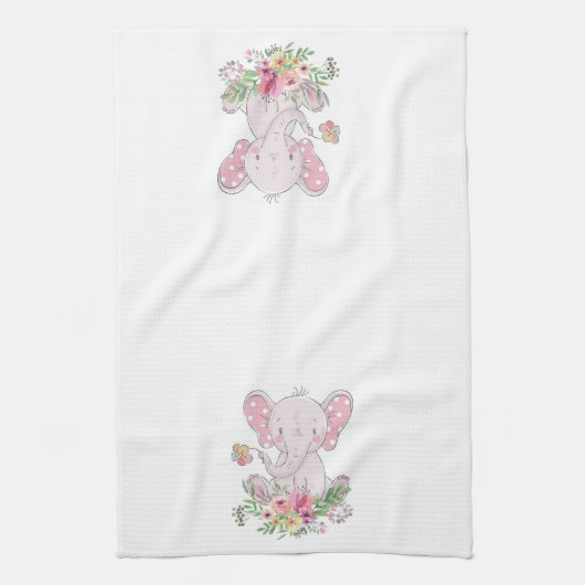 Serviette à main rose Floral Elephant (Vertical)