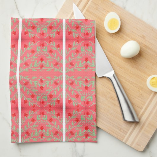 Serviette À Main Rouge Rose Et Blanc (Quart Plié)