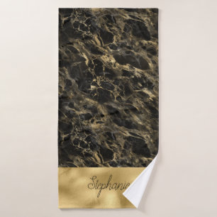 Serviette à monogramme en marbre noir et or