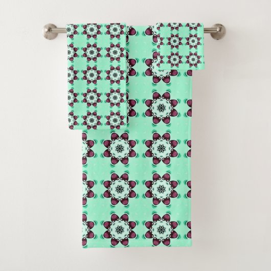 Serviette à motif de mandala géométrique vert ment (En situation)