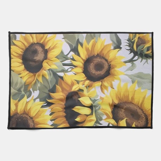 Serviette à plat de tournesol gaie (bordure noire) (Horizontal)