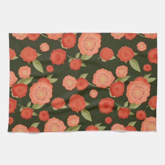 Serviette à thé aux fleurs de corail (Horizontal)