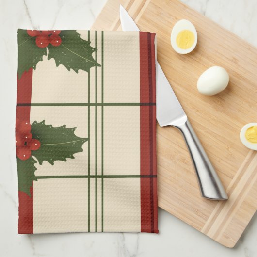 Serviette à thé creux en rouge et vert (Quart Plié)