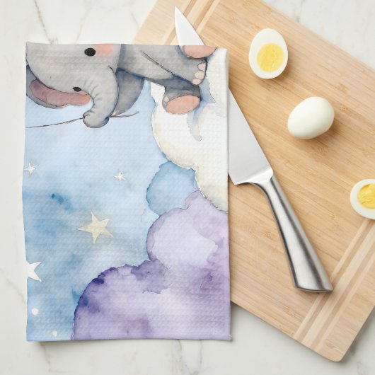 Serviette à thé éléphant peu rêve grand (Quart Plié)