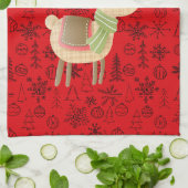 Serviette à thé Festive Reindeer - monogramme pers (Plié)