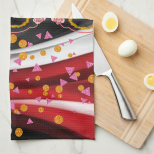 Serviette Abstraite de cuisine rouge noir blanc