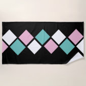 Serviette Arlequin Beach (Noir, Aqua & Rose) (Devant)