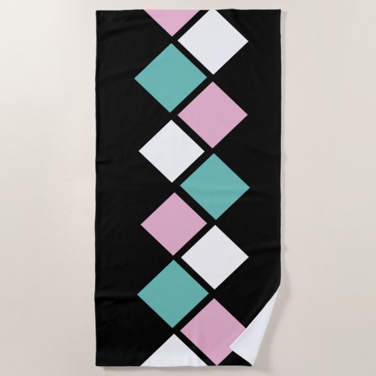 Serviette Arlequin Beach (Noir, Aqua & Rose) (Devant)