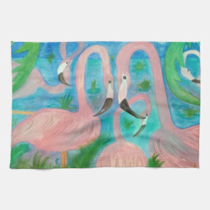 Serviette artistique pour fête flamant rose