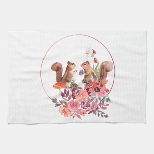 Serviette aux fleurs et écureuils (Horizontal)