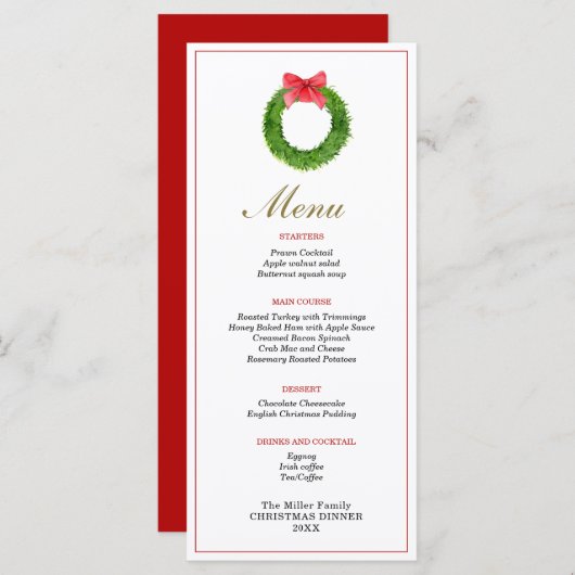 Serviette avec arc dîner de Noël Menu (Devant / Derrière)