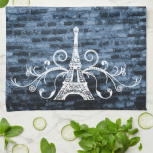 Serviette bleu Eiffel Grunge Serviette de cuisine