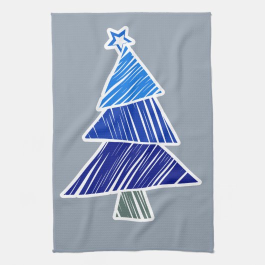 Serviette bleu Sketchy Christmas Tree (Vertical)