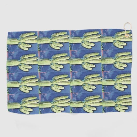Serviette bleue de golf de cactus de Saguaro (Horizontal)
