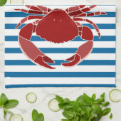 Serviette bleue et blanche de crabe rouge de (Plié)