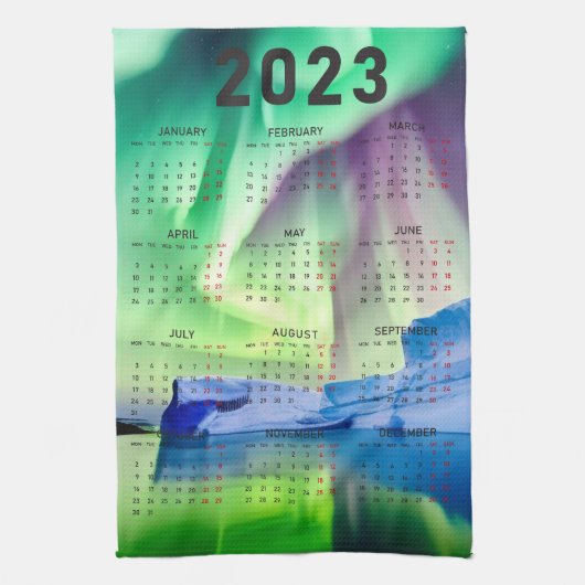 Serviette Calendrier - Aurora Borealis sur l'eau (Vertical)