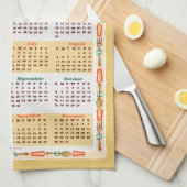 Serviette Calendrier moderne de cuisine du milieu  (Quart Plié)