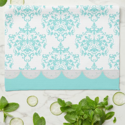 Serviette Chic Turquoise & Blanche Damask (Plié)