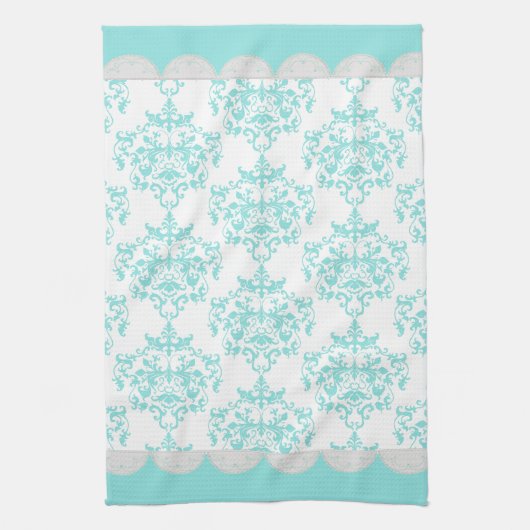 Serviette Chic Turquoise & Blanche Damask (Vertical)