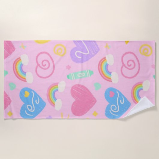Serviette Coeur & Doodles - Style Kidcore Pastel (Devant)