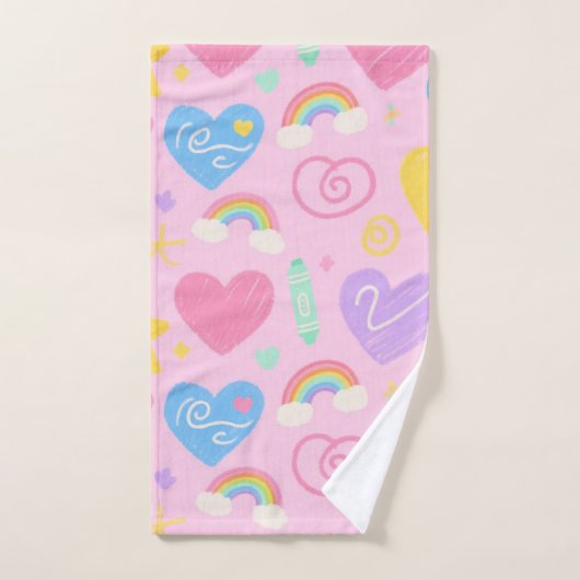 Serviette Coeur & Doodles - Style Kidcore Pastel (Serviette à main)