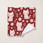 Serviette Cute Kawaii Chats et Fleurs Roses (Gant de toilette)