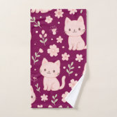 Serviette Cute Kawaii Chats et Fleurs Roses (Serviette à main)