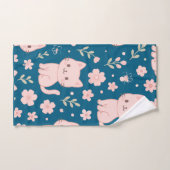 Serviette Cute Kawaii Chats et Fleurs Roses (Serviette à main)